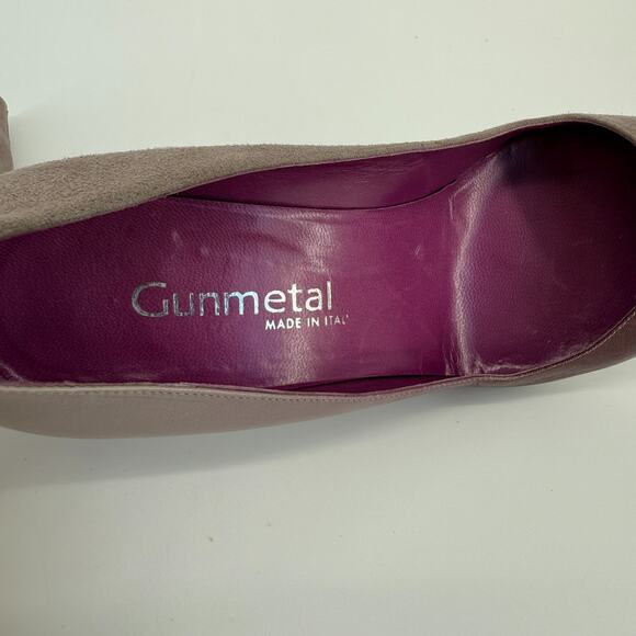 Y2K Gunmetal Italy Heels Size 6.5 EU 37 Pink Purple‎ Kitten Bow Pointed Toe - Picture 6 of 10
